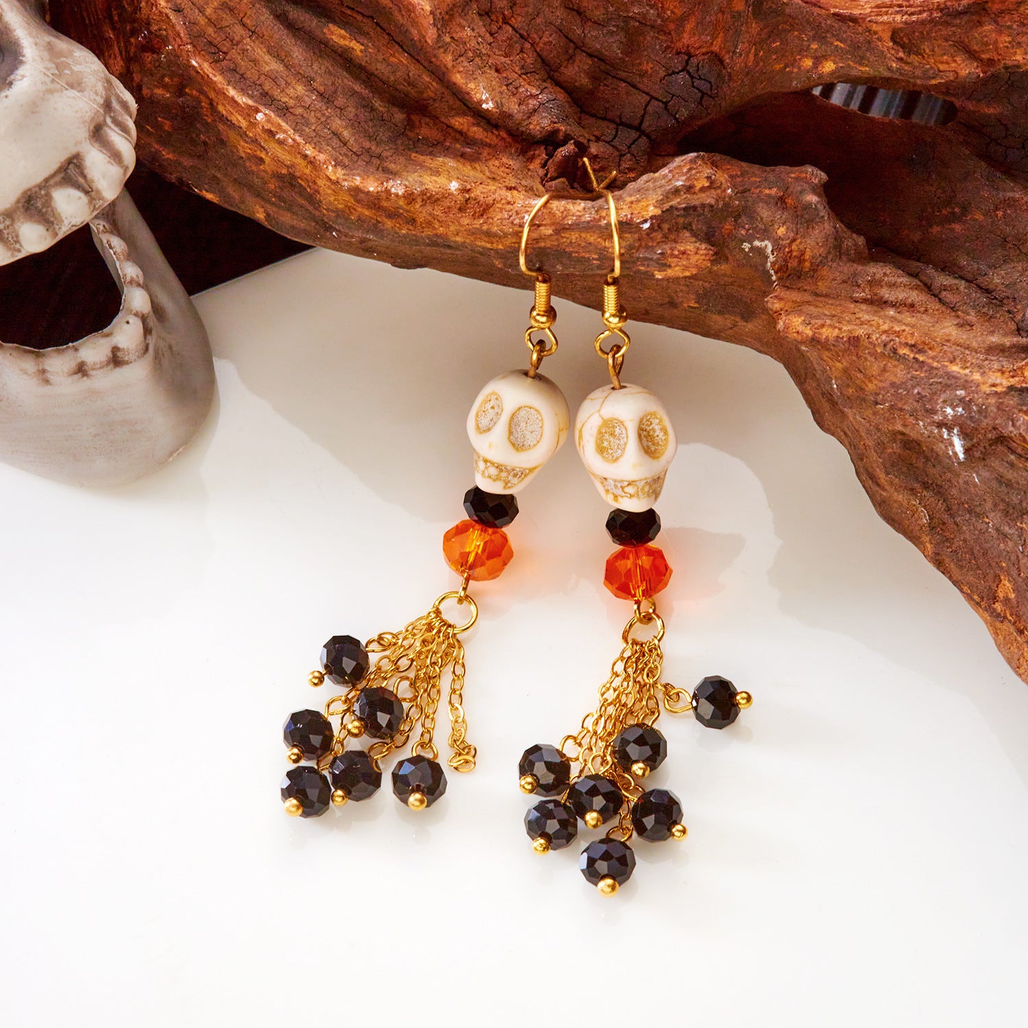 Wholesale  earrings retro skull tassel earrings